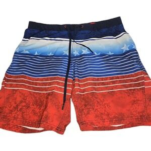 ZeroXposur Swim Trunks Shorts L USA FLAG RED WHITE BLUE Lined Stretch UPF 50+
